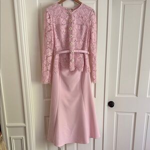 Self-Portrait Pink Floral Lace Button Dress